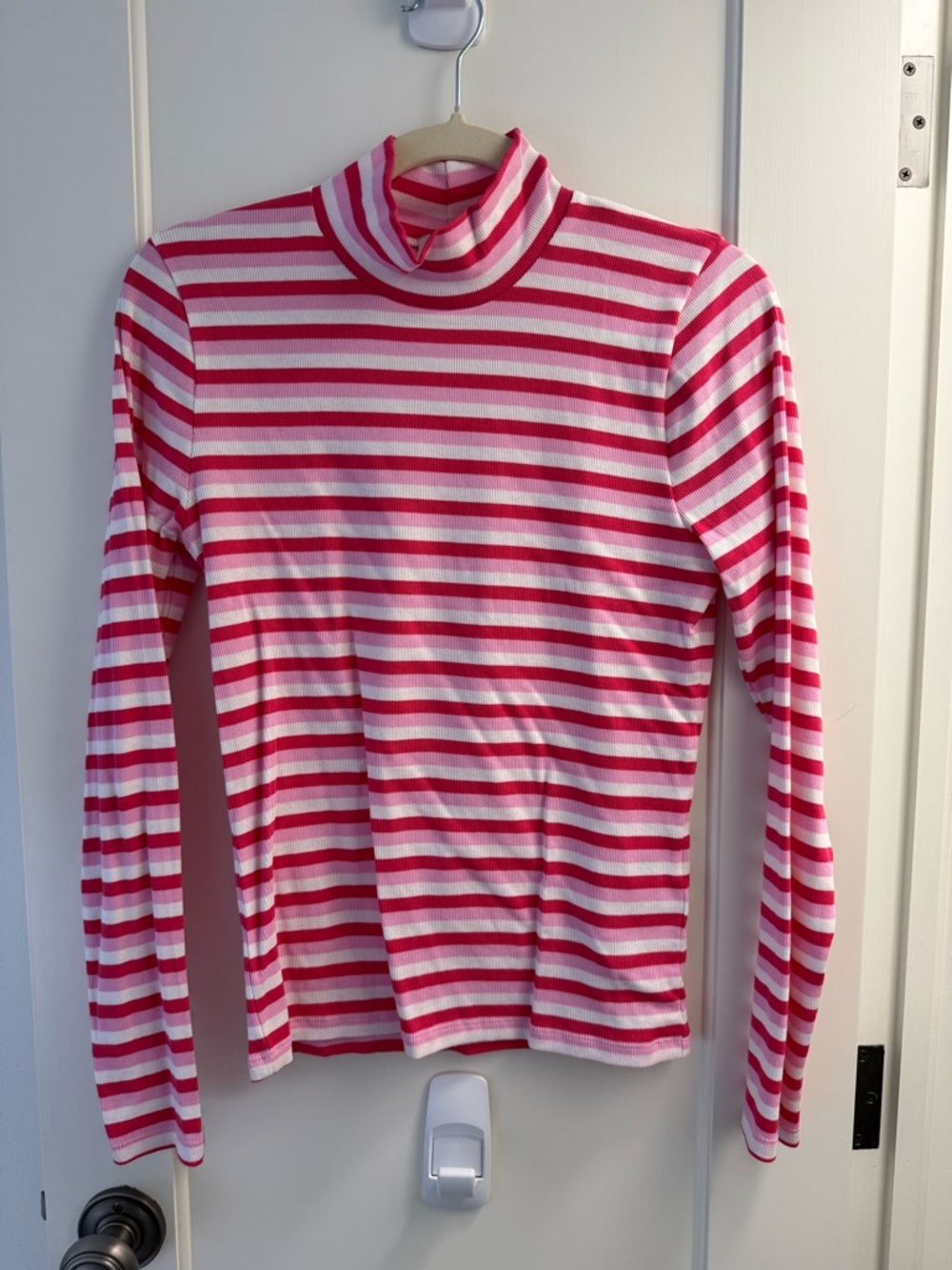 J. Crew Pink and White Striped Long Sleeve Turtleneck, Medium